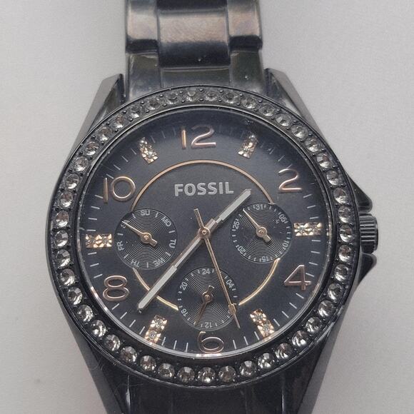 Fossil Womens Watch Black Dial Crystal Bezel Black Stainless Bracelet Quartz main image 6